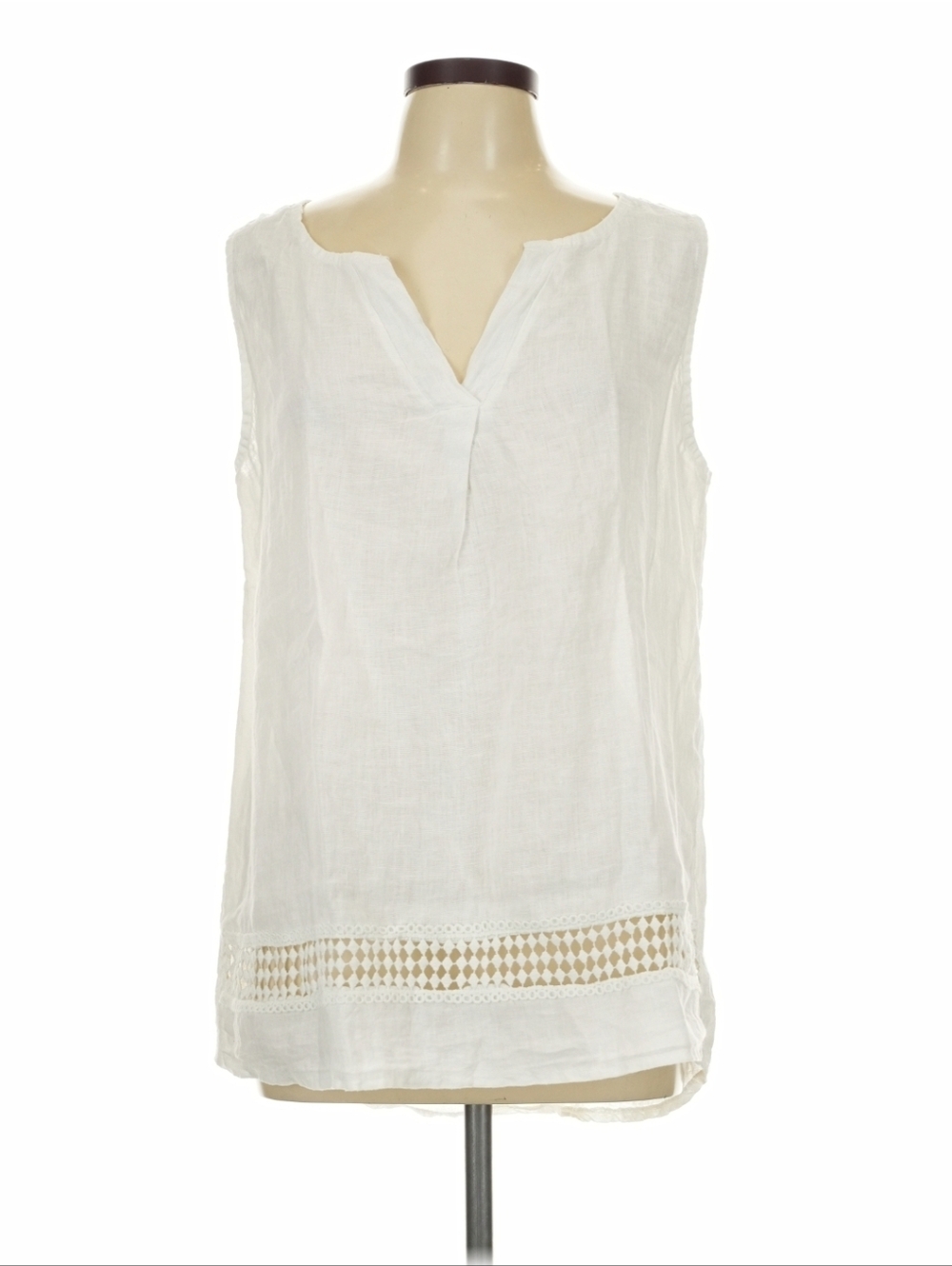 NWT Eco-logica ITALY MADE 100% Linen Top Tank Sleeveless Womens L White Lace